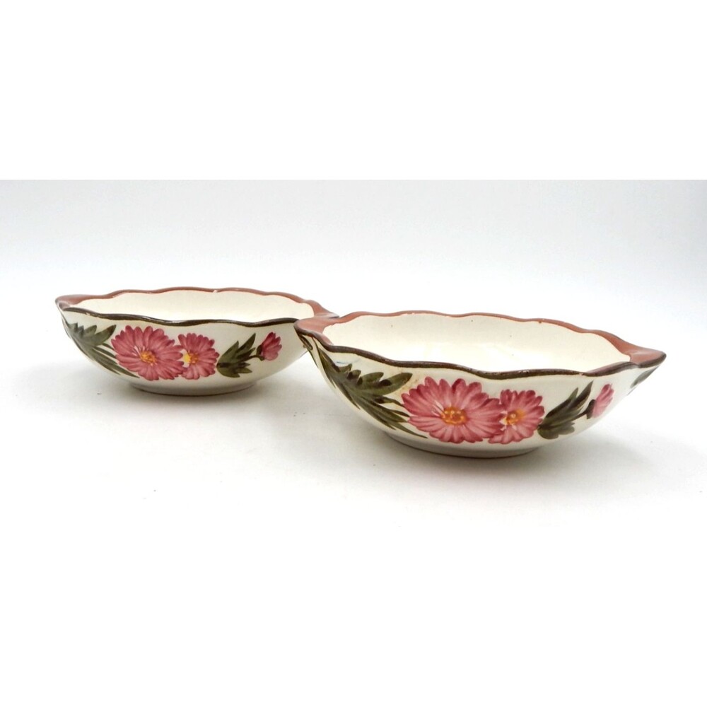Stangl Pink Cosmos Double Handled 5 Inch Soup Bowl Hand Painted USA Set/2